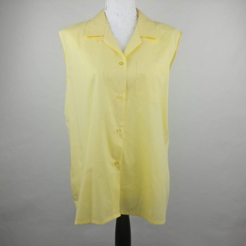 Women's Plus Picket & Post Yellow Sleeveless Button Front Shirt Size 18